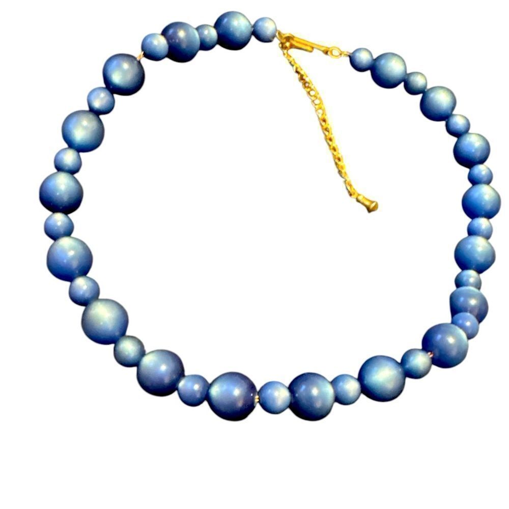 Vintage blue moonglow plastics beaded necklace gold extender